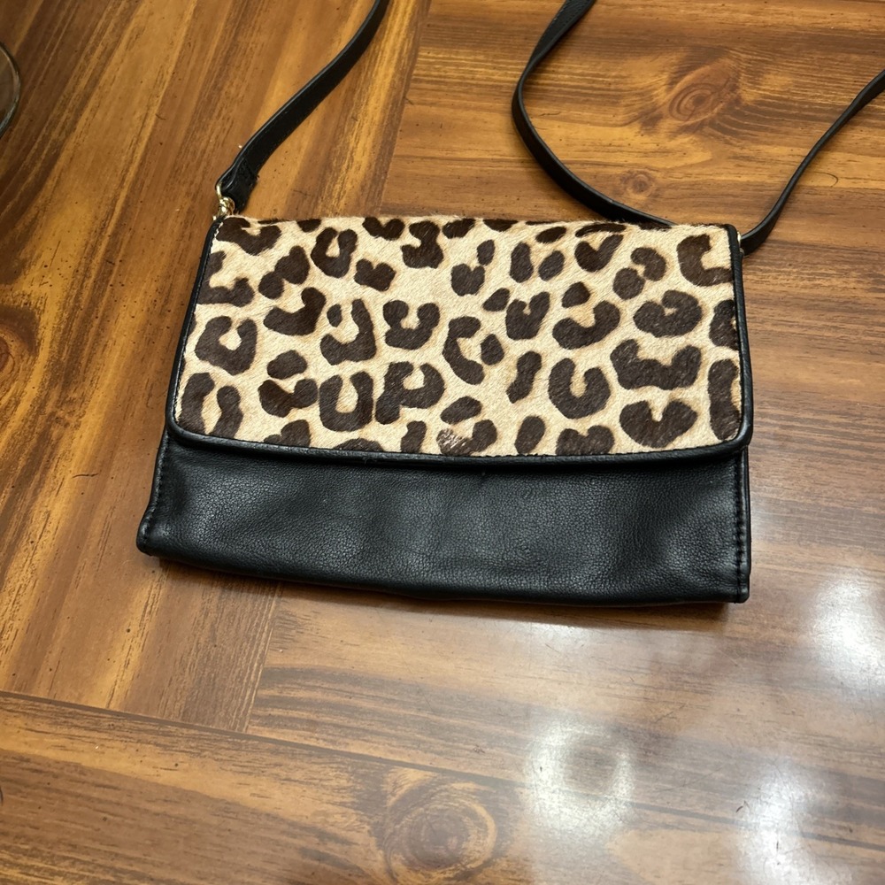 Margot Black‎ Leather Crossbody Purse Cheetah Calf Hair Flap